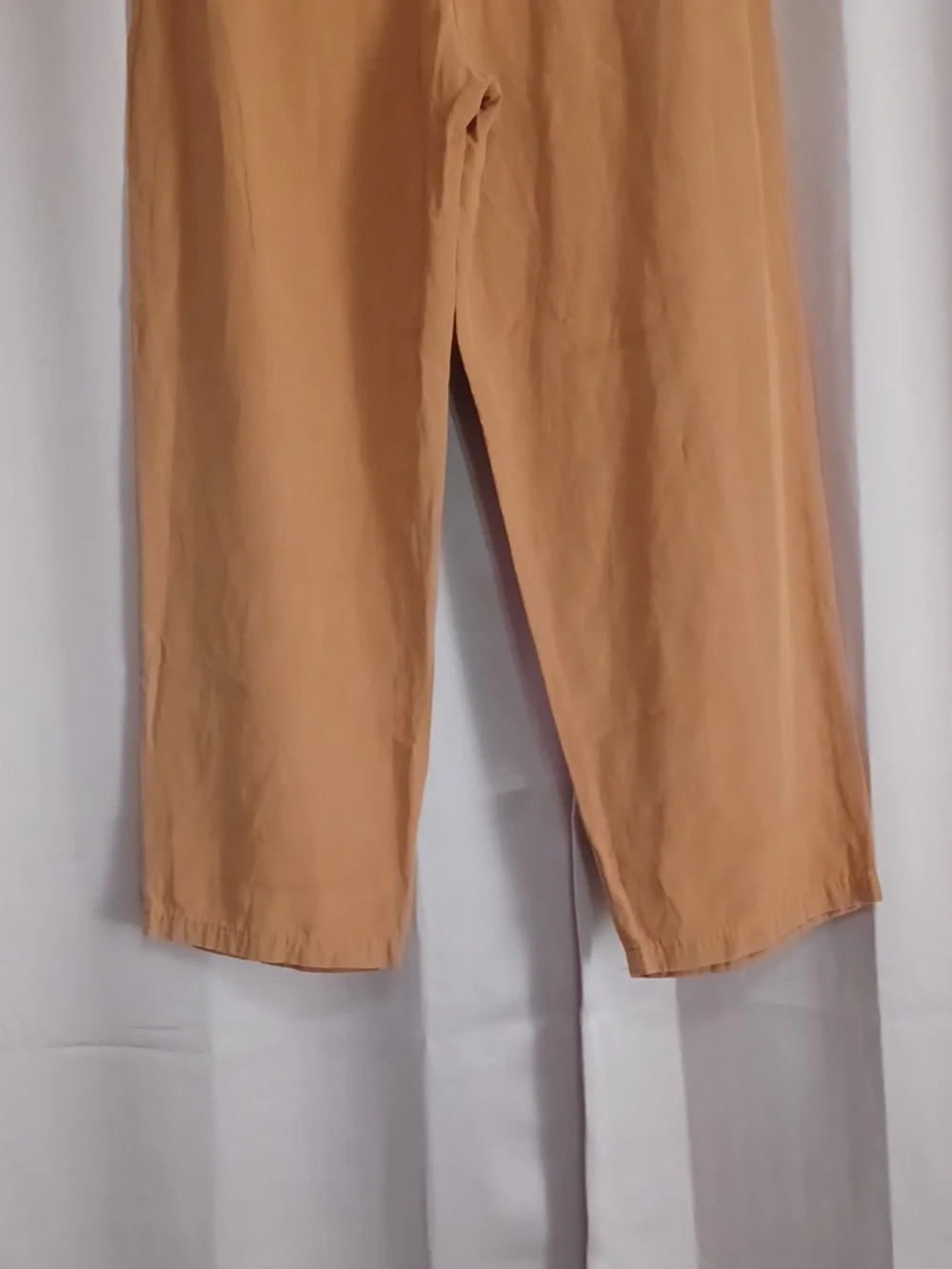 Zara Linen Blend Camel High-Waisted Pleated Front Tapered Trousers Women's M